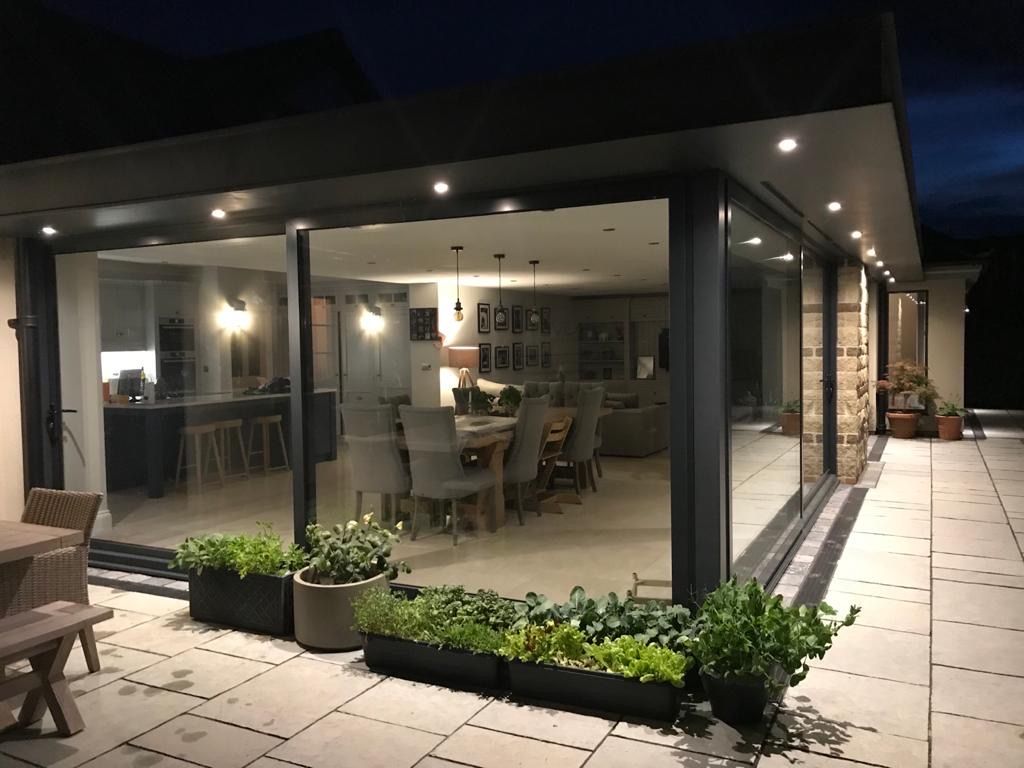 Alarm system and outdoor lighting on a residential property
